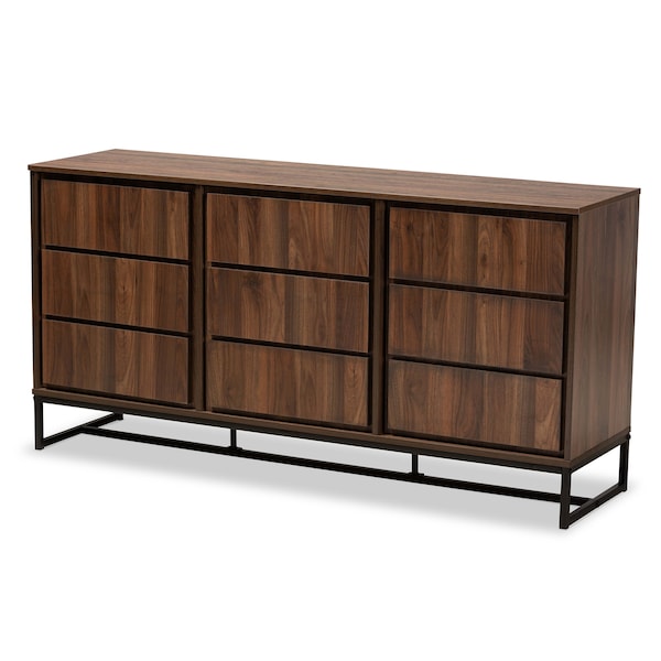 Baxton Studio Neil Modern Walnut Brown Finished Wood and Black Finished Metal 3-Door Dining Room Sideboard Buffet 178-11214-Zoro - main